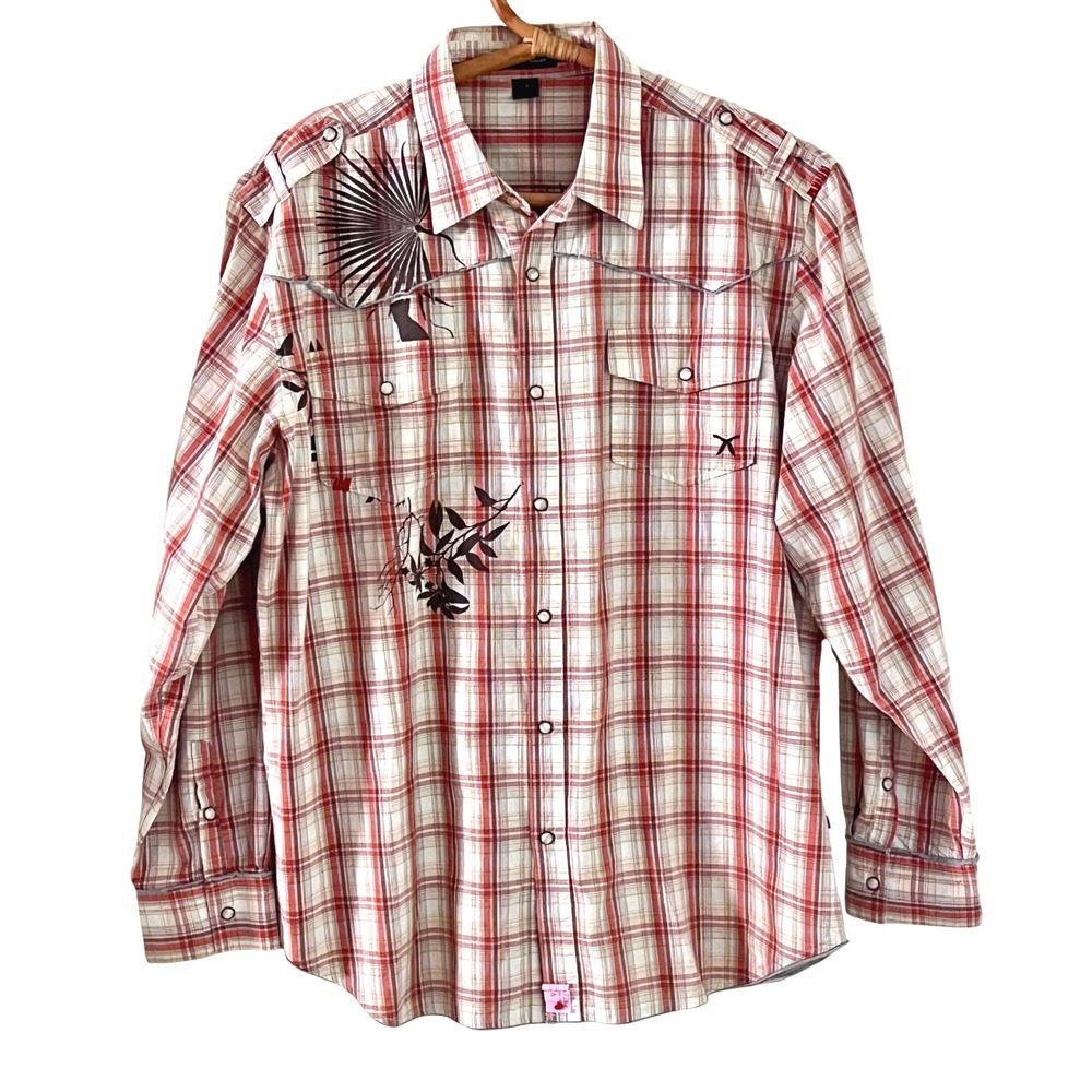 Artful Dodger Western Pearl Snap Shirt XL Mens Plaid  Rust Orange Streetwear